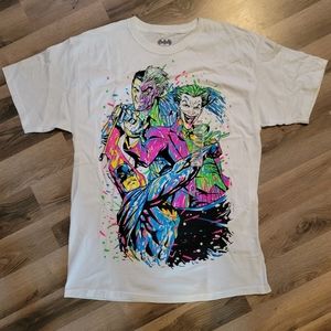 Joker and Two-Face Neon Splatter Graphic Tee, Sz Large